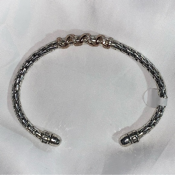 NWT Phillip Gavriel ROYAL CHAIN sterling woven cable CUFF w/14k gold WHITE SAPPH - Picture 12 of 13